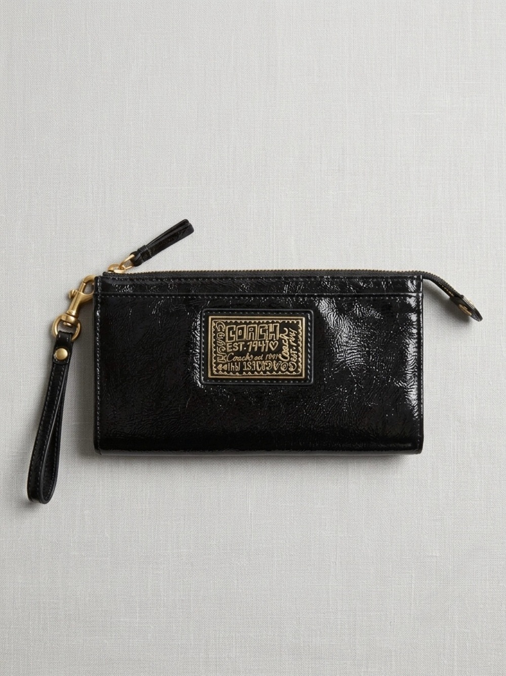 Vintage Coach Poppy Black Liquid Gloss Leather Wristlet Wallet